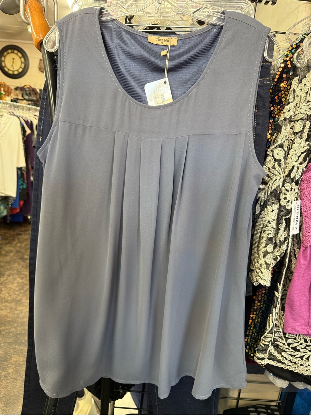 Timeson Steel Blue Sleeveless Pleated Blouse Top XL NWT